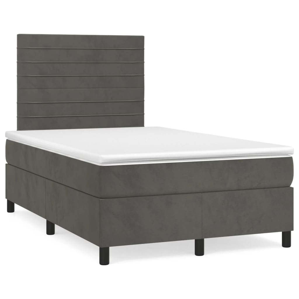 Krevet box spring s madracem LED tamnosivi 120 x 190 cm baršun