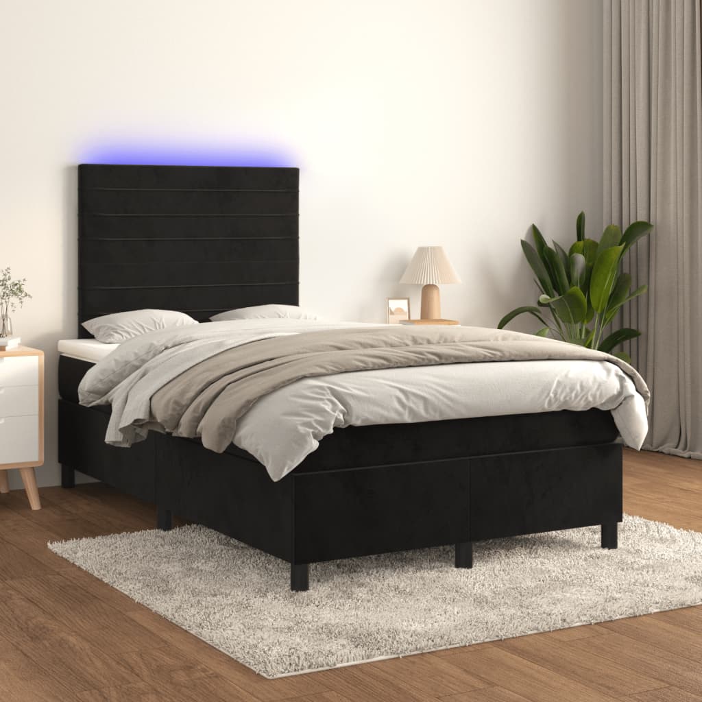 Krevet box spring s madracem LED crni 120 x 190 cm baršunasti