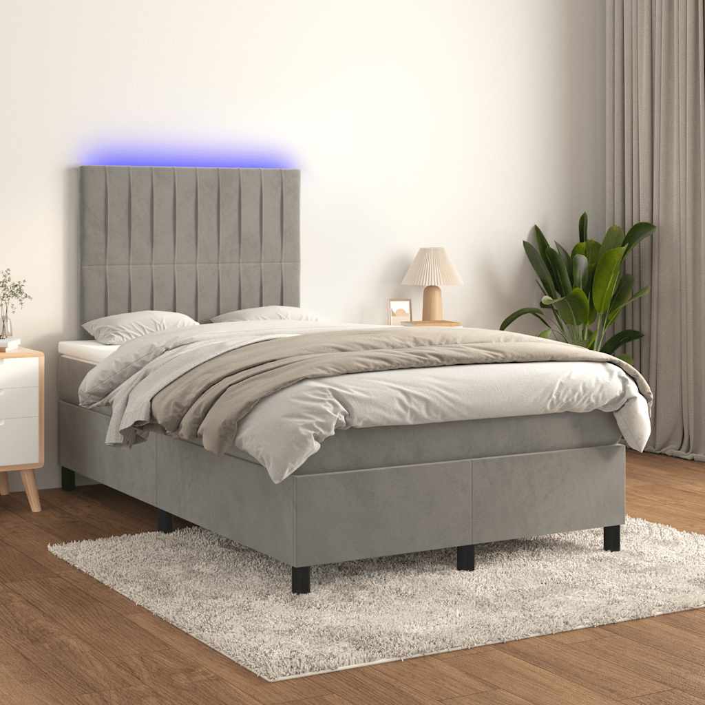 Krevet box spring s madracem LED svjetlosivi 120x190 cm tkanina
