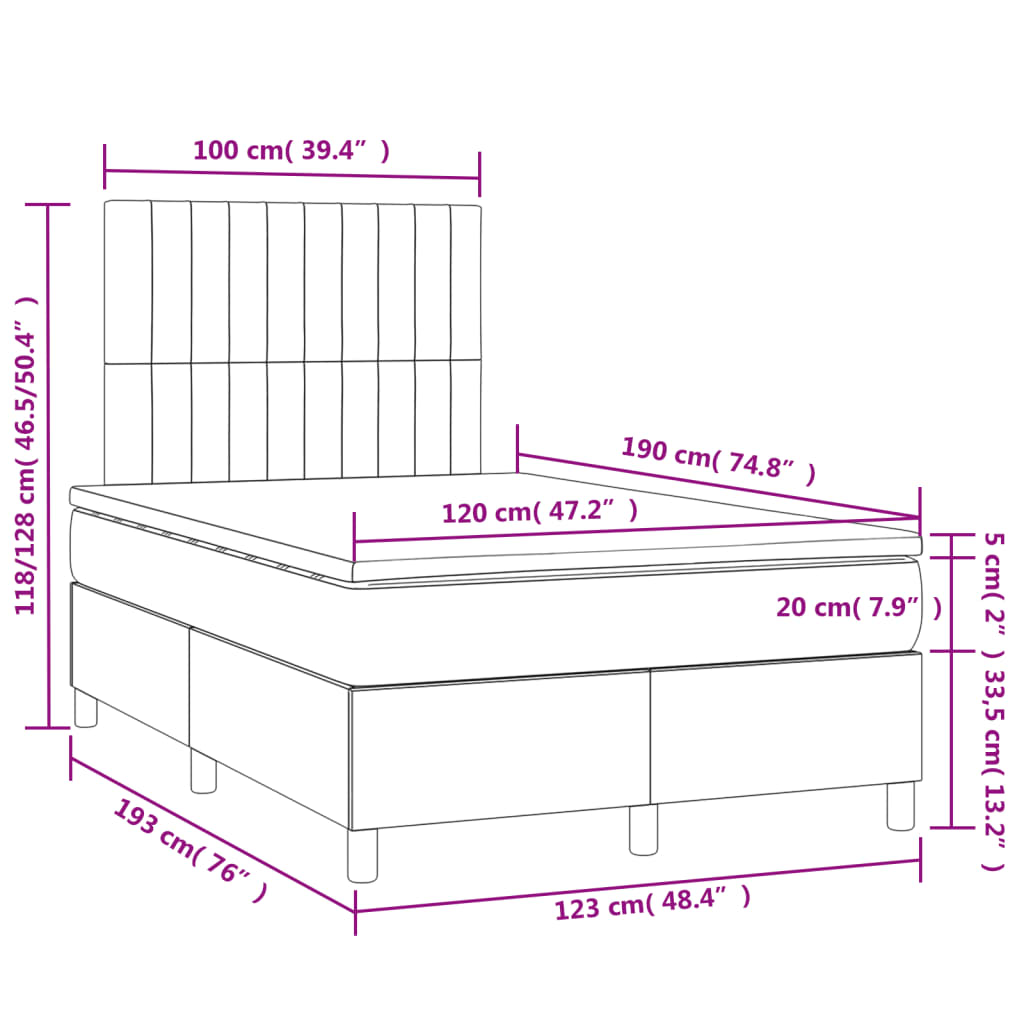 Krevet box spring s madracem LED crni 120 x 190 cm baršunasti