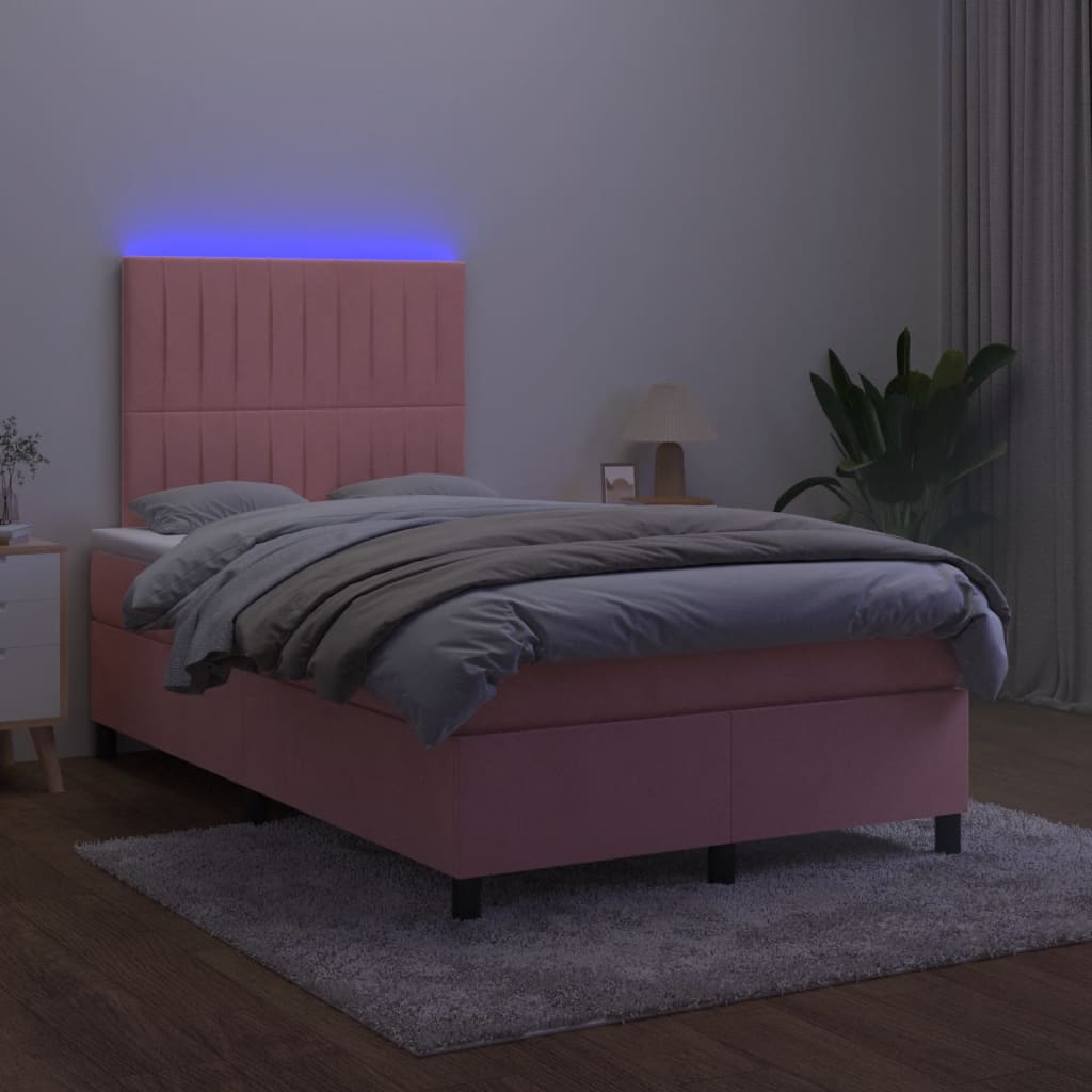 Krevet box spring s madracem LED ružičasti 120x190cm baršunasti