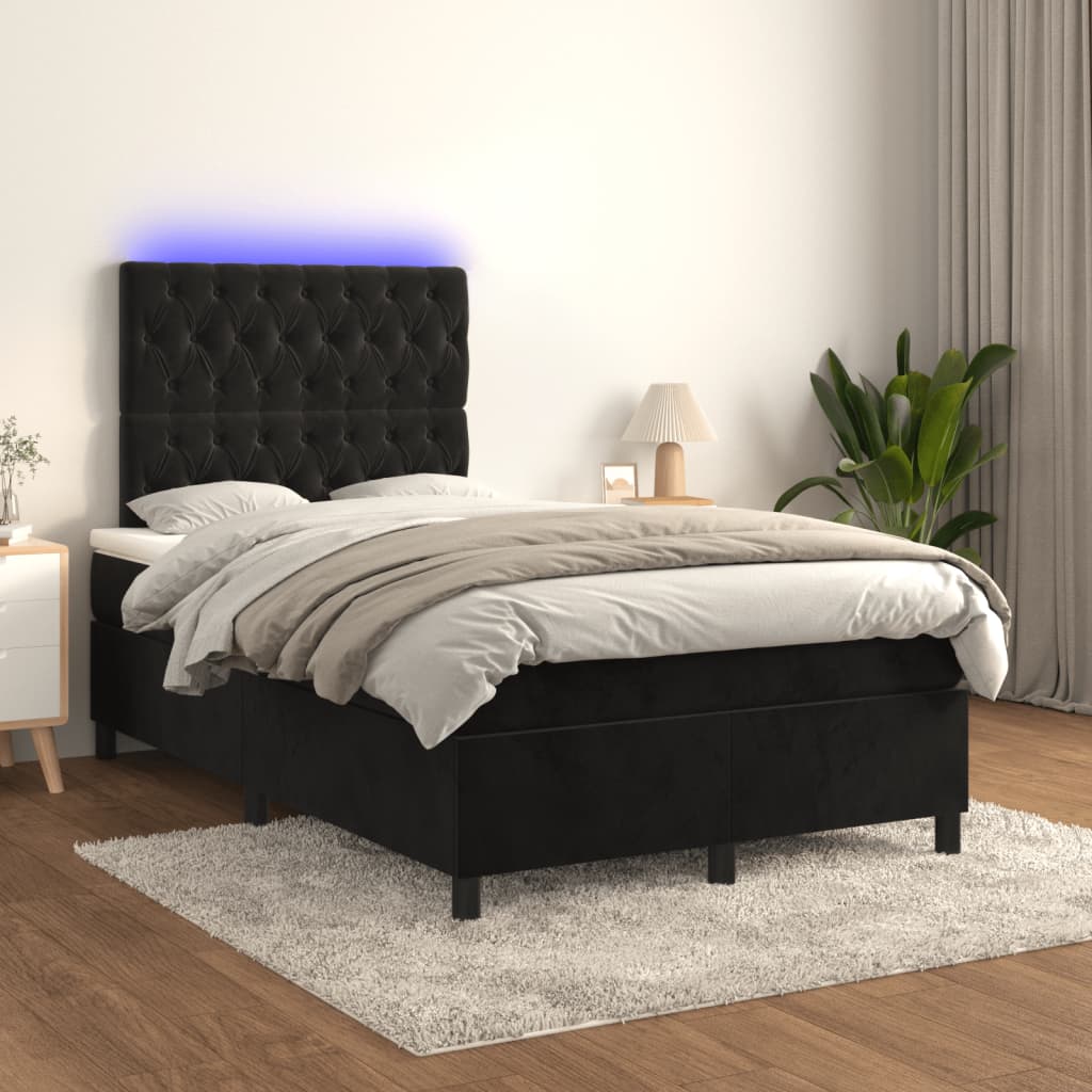 Krevet box spring s madracem LED crni 120 x 190 cm baršunasti
