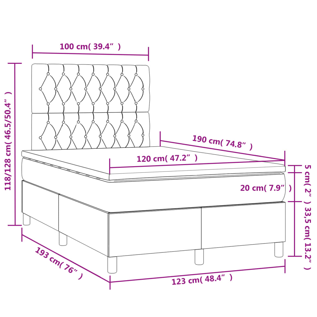 Krevet box spring s madracem LED crni 120 x 190 cm baršunasti