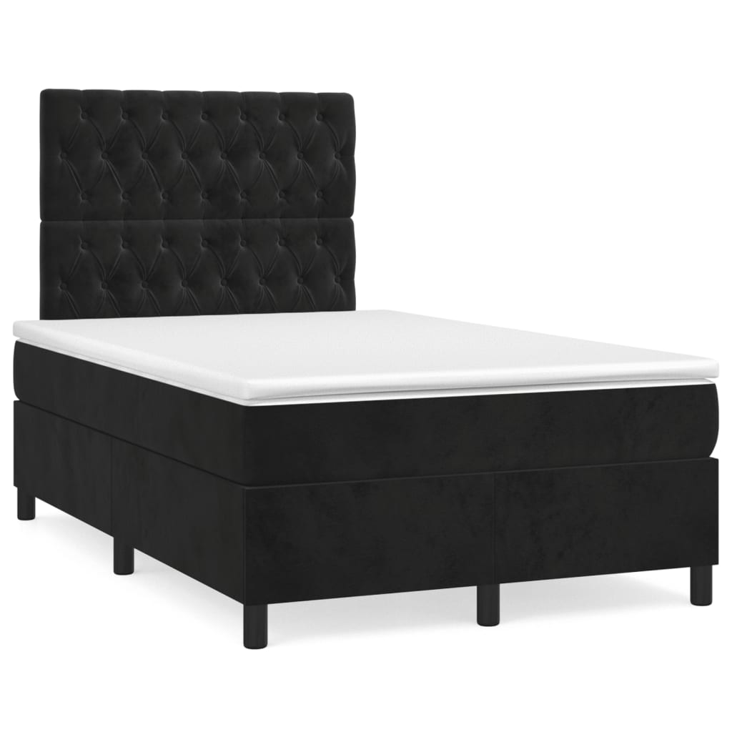 Krevet box spring s madracem LED crni 120 x 190 cm baršunasti