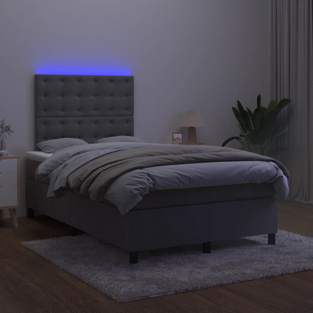 Krevet box spring s madracem LED tamnosivi 120 x 190 cm baršun