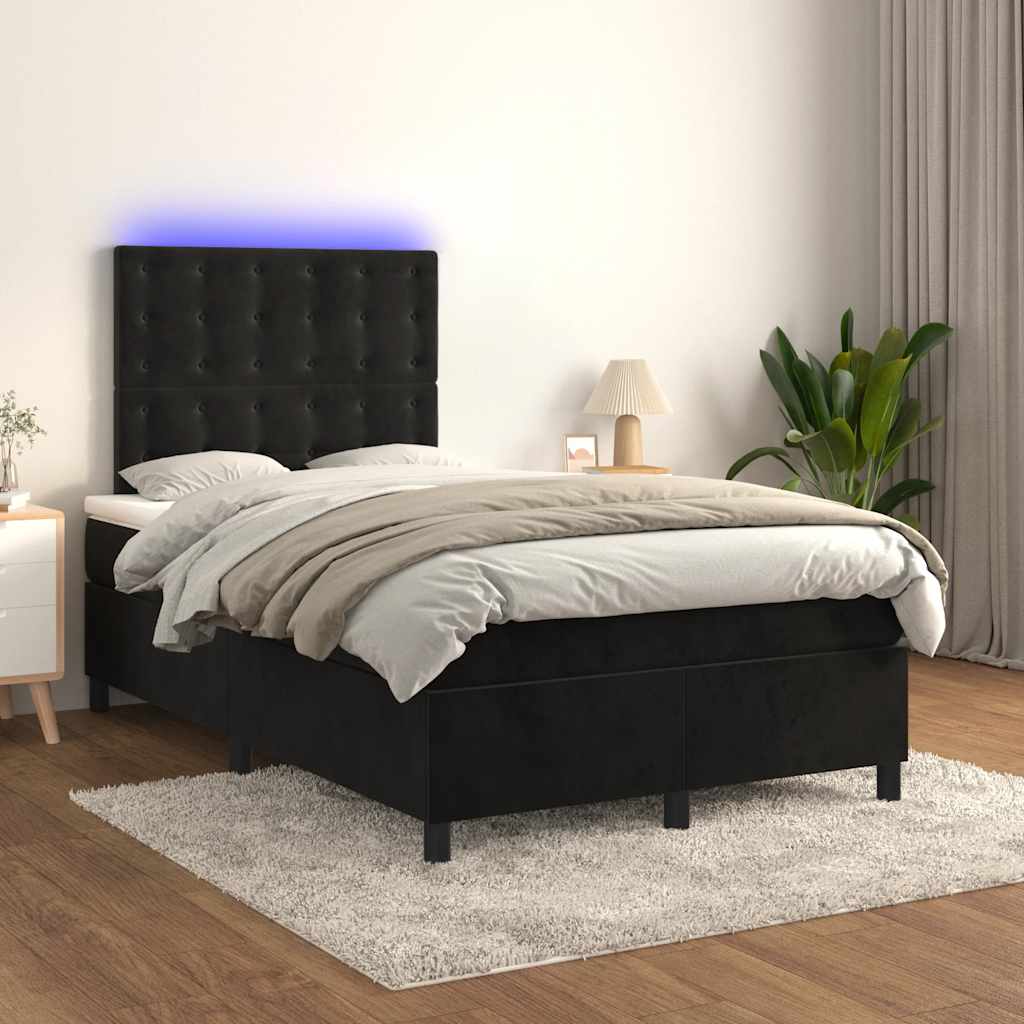 Krevet box spring s madracem LED crni 120 x 190 cm baršunasti