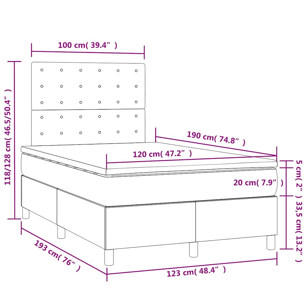 Krevet box spring s madracem LED crni 120 x 190 cm baršunasti