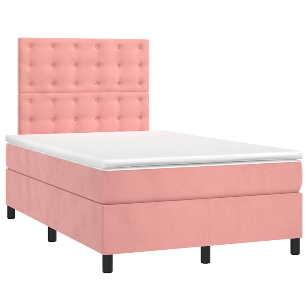 Krevet box spring s madracem LED ružičasti 120x190cm baršunasti