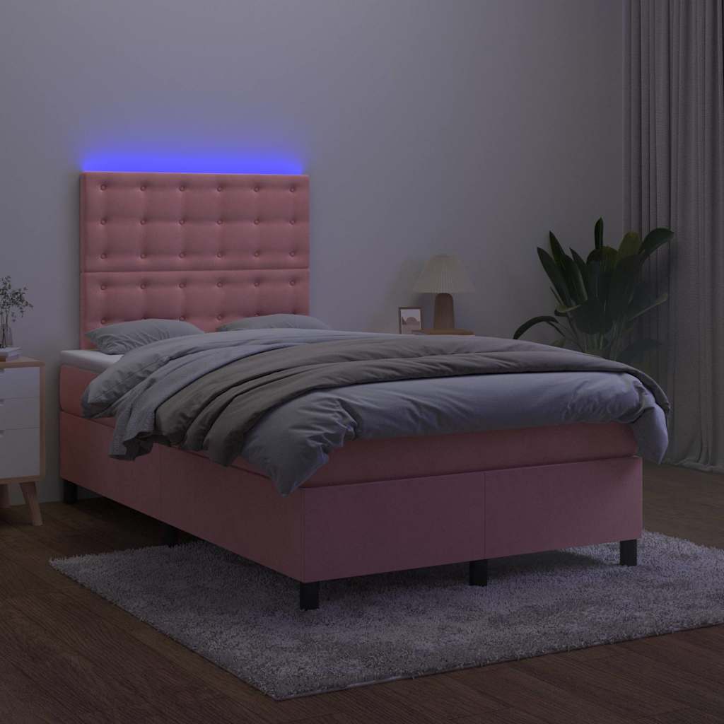 Krevet box spring s madracem LED ružičasti 120x190cm baršunasti