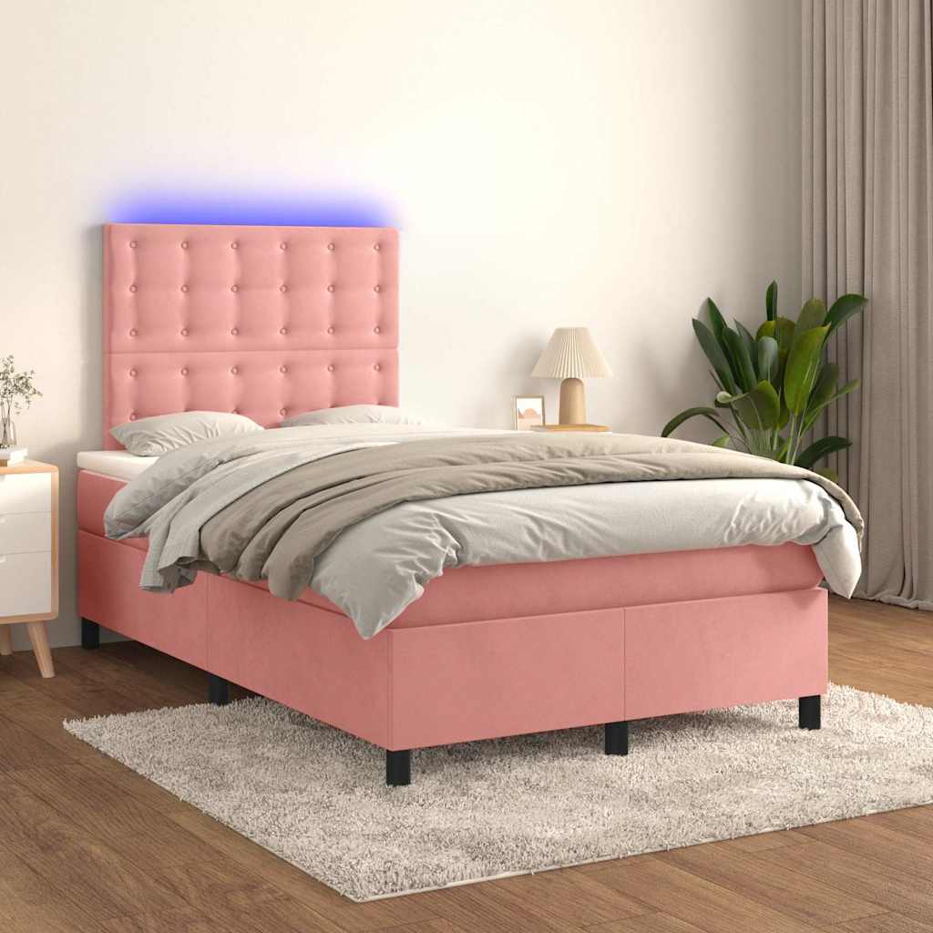 Krevet box spring s madracem LED ružičasti 120x190cm baršunasti