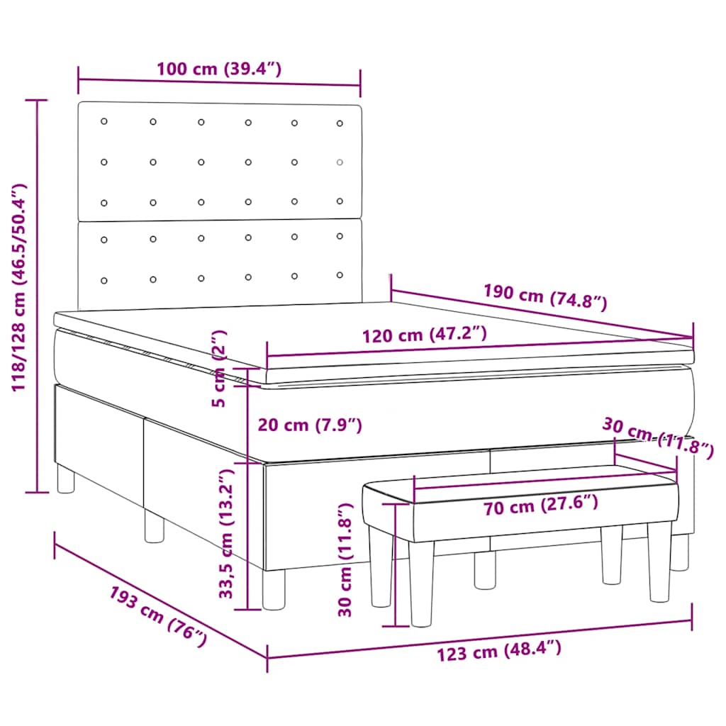 Krevet box spring s madracem tamnosivi 120 x 190 cm tkanina