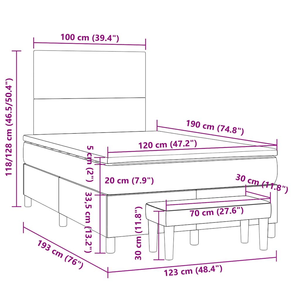 Krevet box spring s madracem crni 120 x 190 cm od tkanine