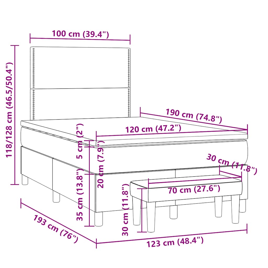 Krevet box spring s madracem tamnosmeđi 120 x 190 cm od tkanine