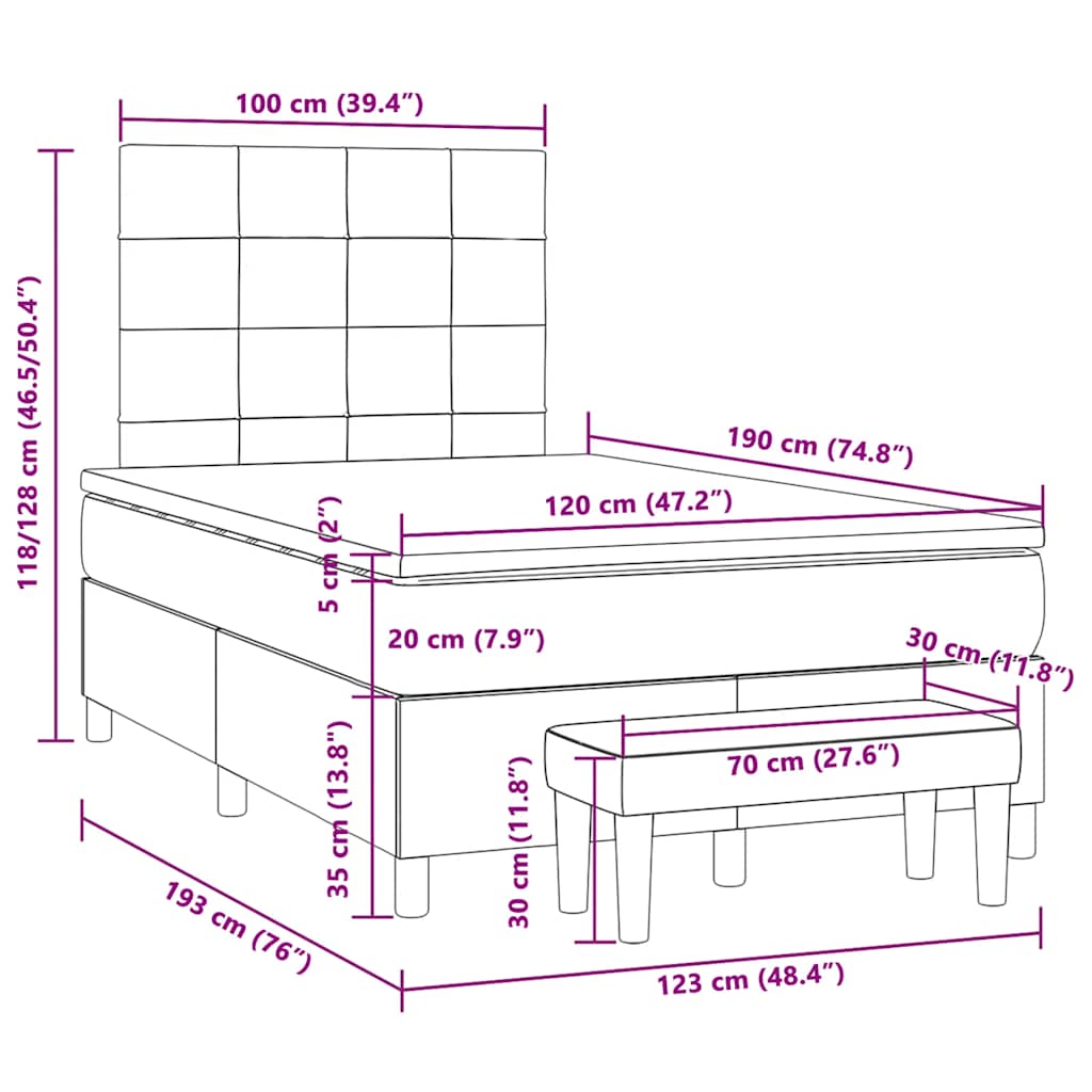 Krevet box spring s madracem tamnosivi 120 x 190 cm tkanina
