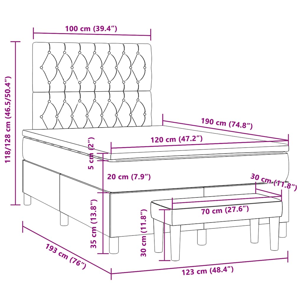Krevet box spring s madracem krem 120 x 190 cm od tkanine