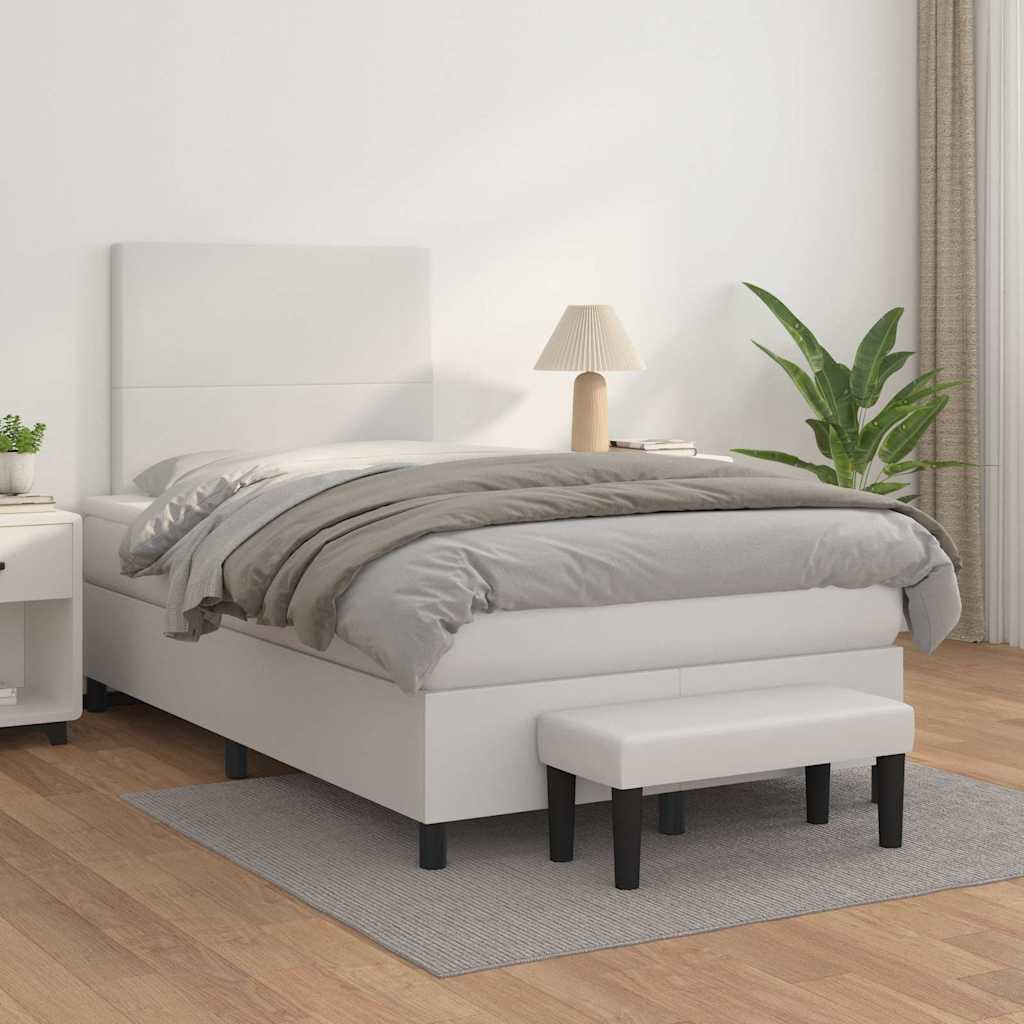 Krevet box spring s madracem bijeli 120x190 cm od umjetne kože