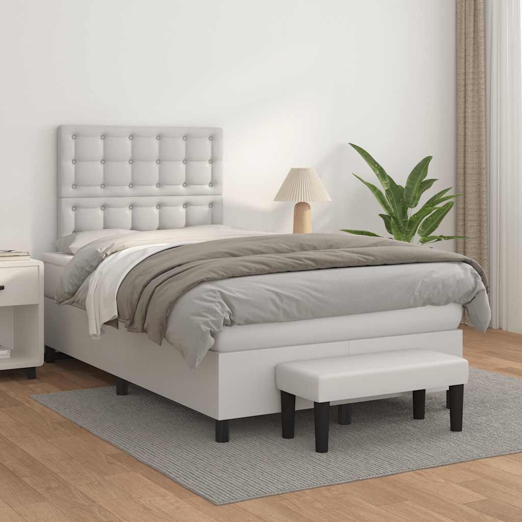 Krevet box spring s madracem bijeli 120x190 cm od umjetne kože