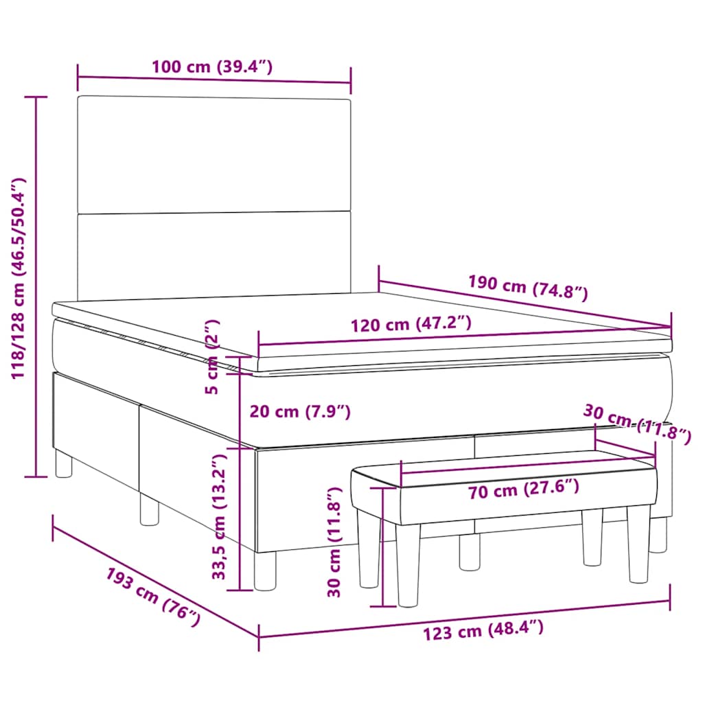 Krevet box spring s madracem crni 120 x 190 cm baršunasti
