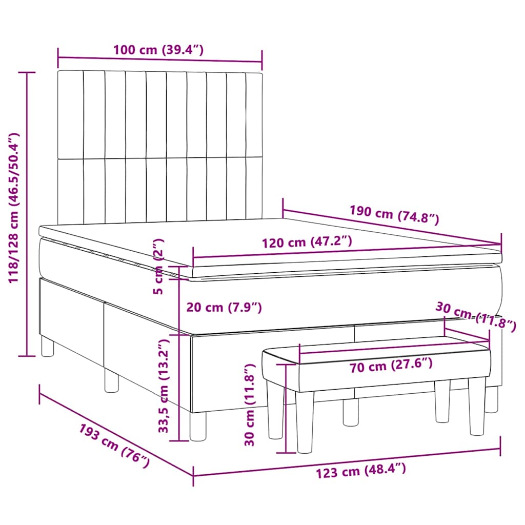 Krevet box spring s madracem crni 120 x 190 cm baršunasti