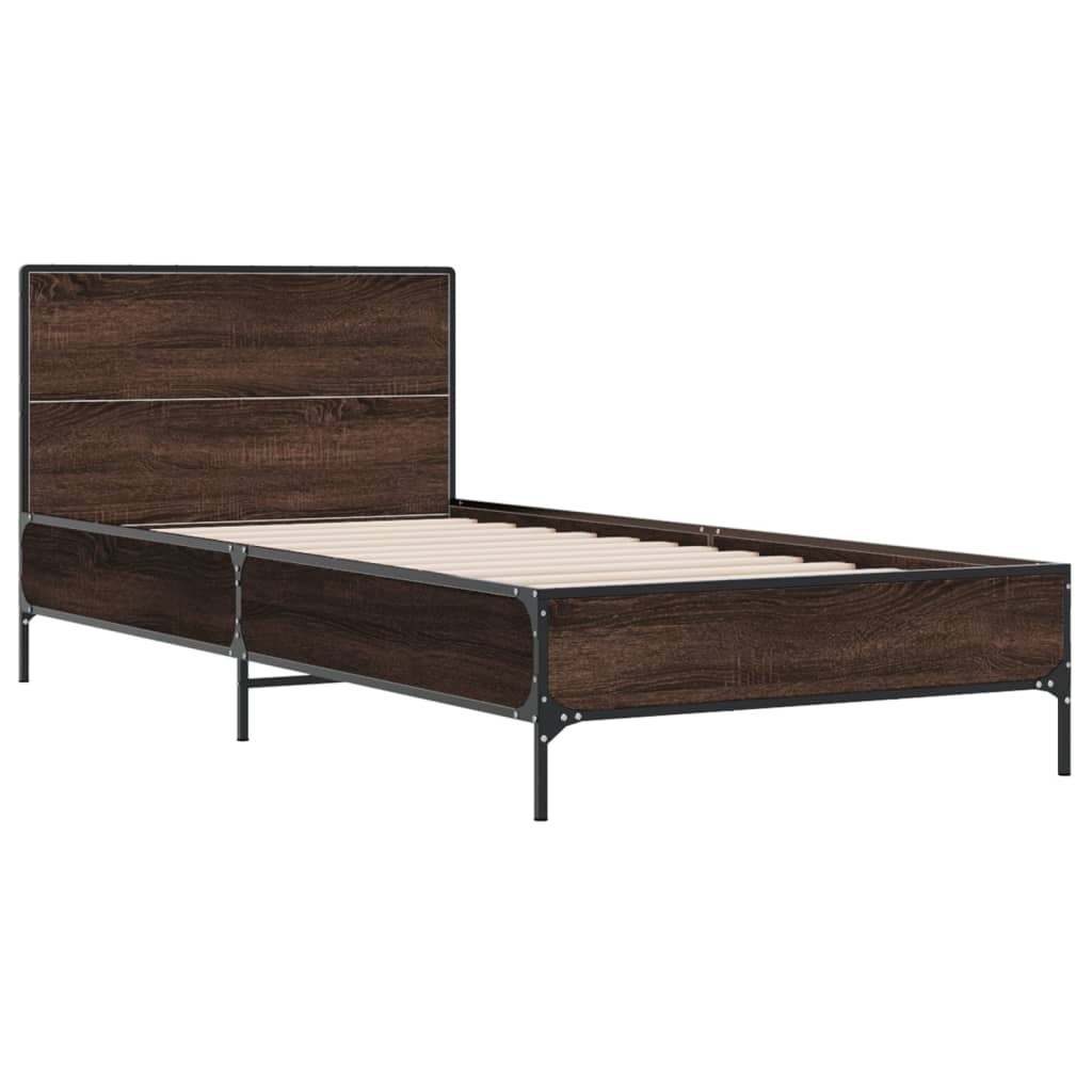 Okvir za krevet smeđi hrast 90x200 cm konstruirano drvo i metal