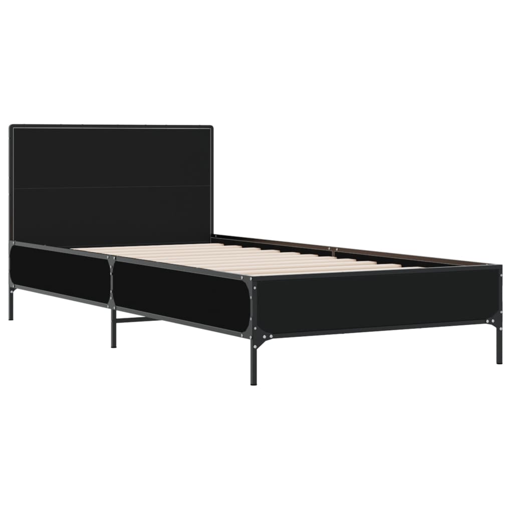 Okvir za krevet crni 90 x 190 cm od konstruiranog drvo i metal