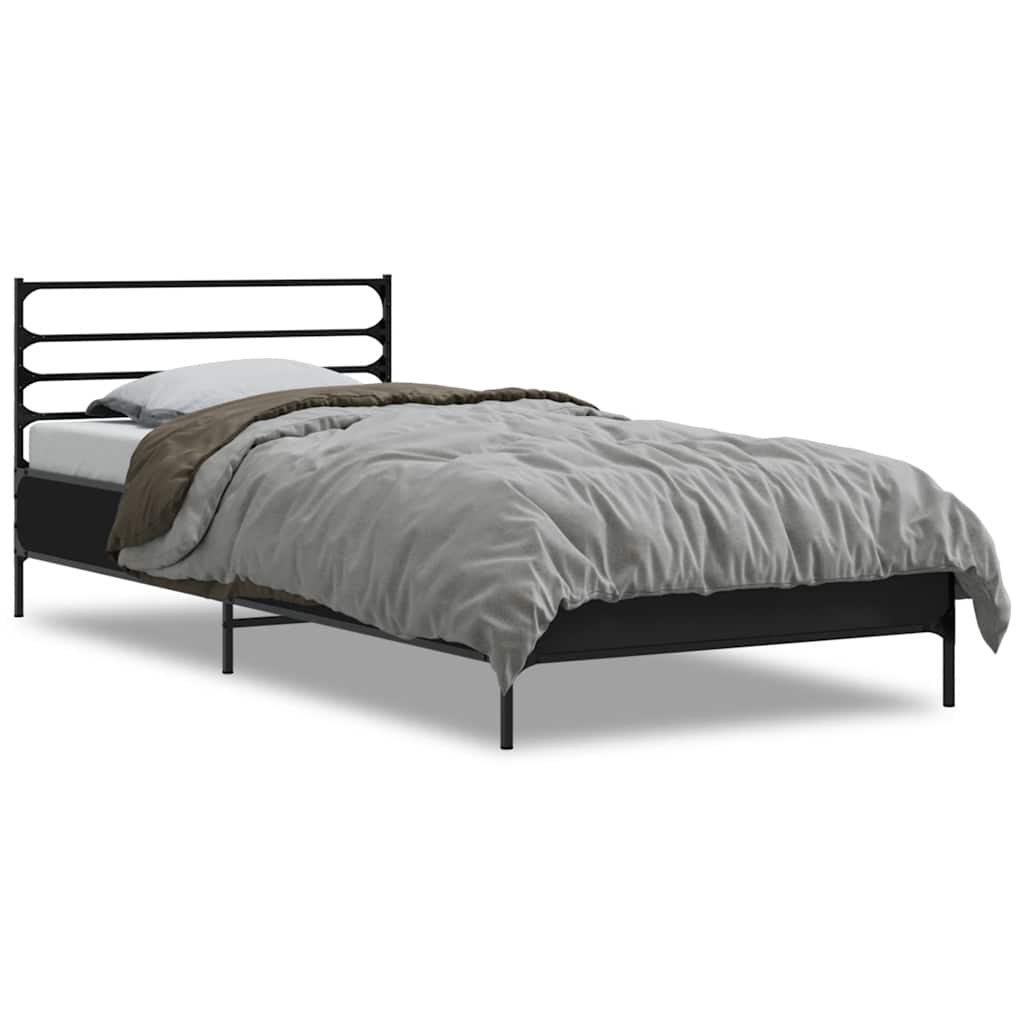 Okvir za krevet crni 100x200 cm konstruirano drvo i metal