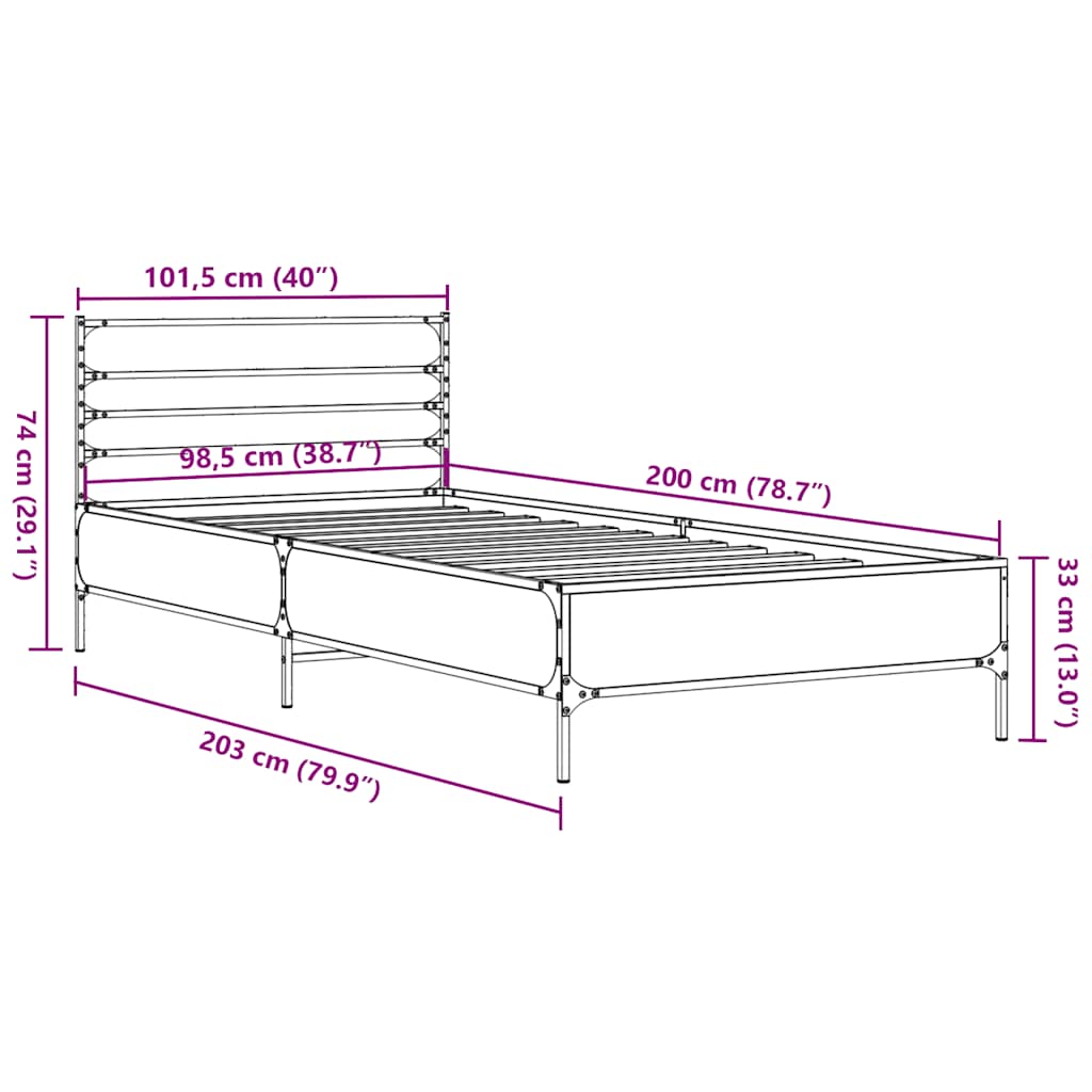 Okvir za krevet crni 100x200 cm konstruirano drvo i metal