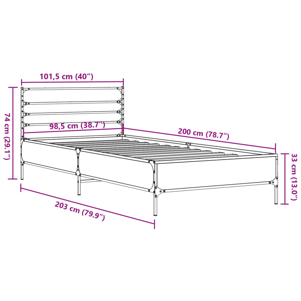 Okvir za krevet boja hrasta 100x200cm konstruirano drvo i metal