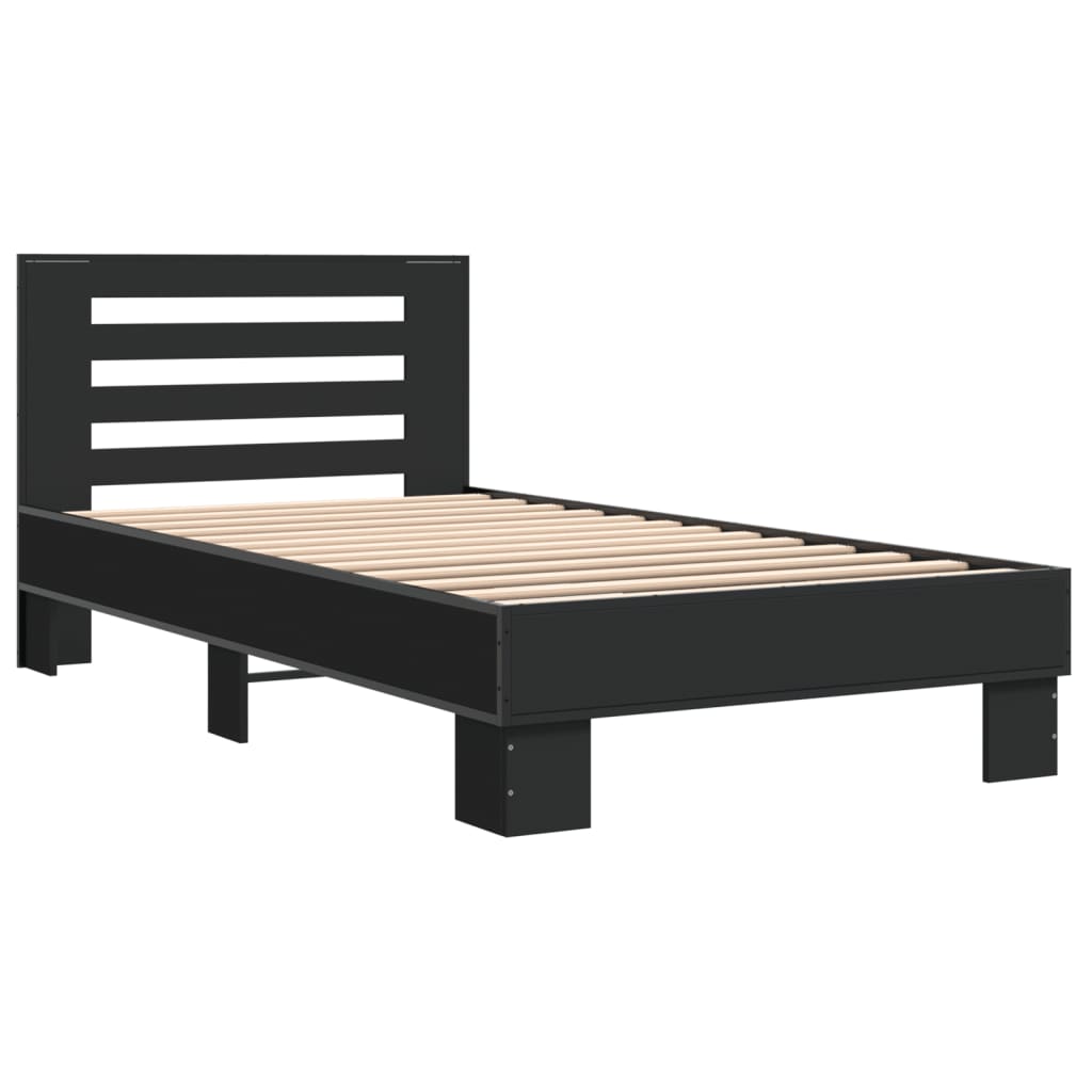 Okvir za krevet crni 75 x 190 cm od konstruirano drvo i metal