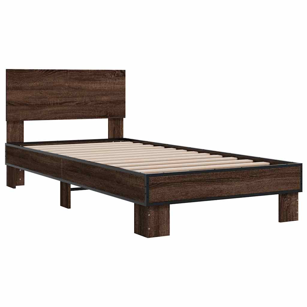 Okvir za krevet smeđi hrast 90x200 cm konstruirano drvo i metal