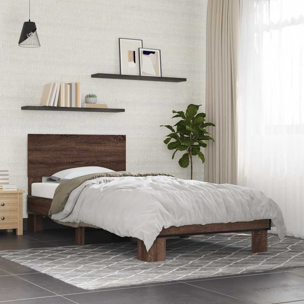Okvir za krevet smeđi hrast 90x200 cm konstruirano drvo i metal
