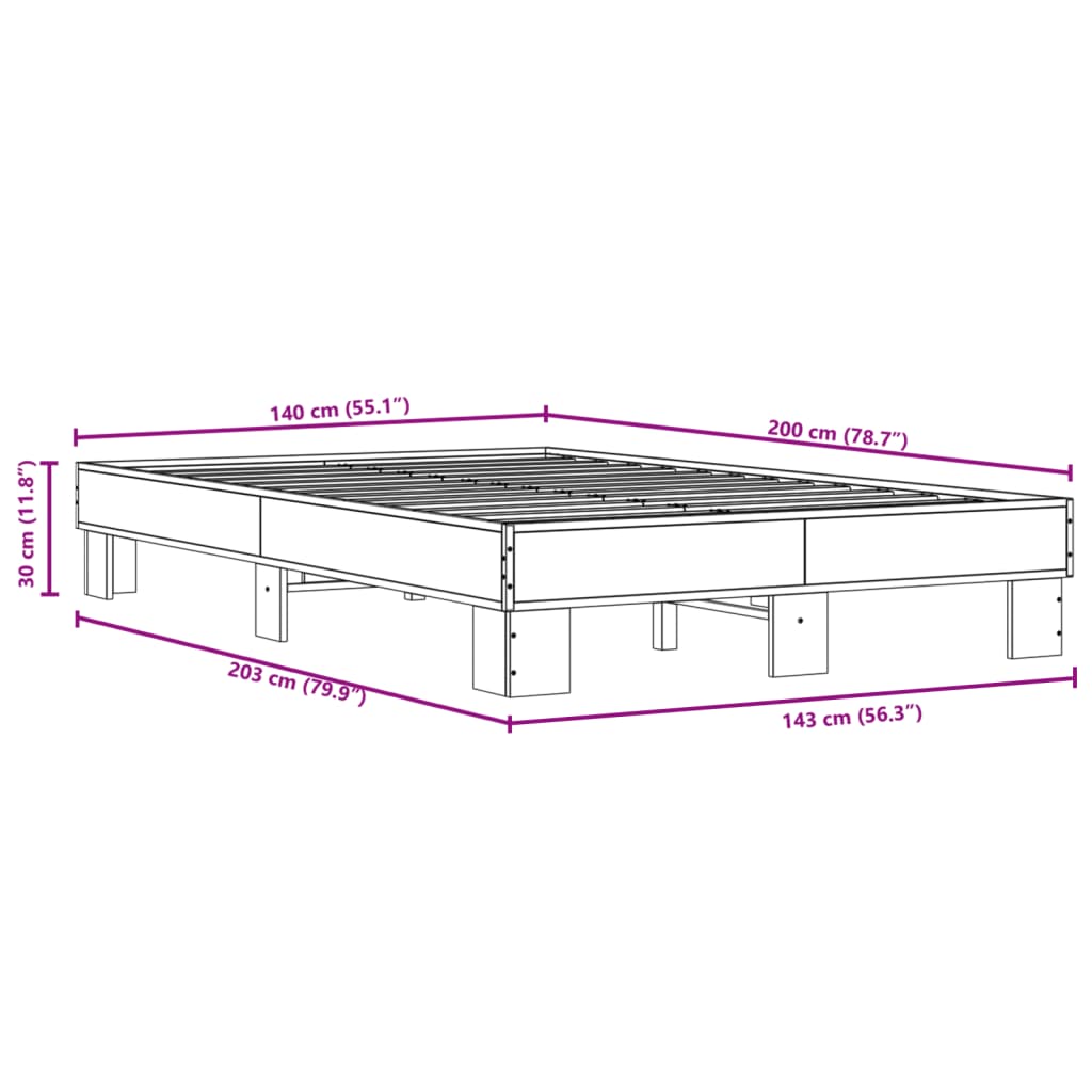 Okvir kreveta boja hrasta 140x200cm konstruirano drvo i metal