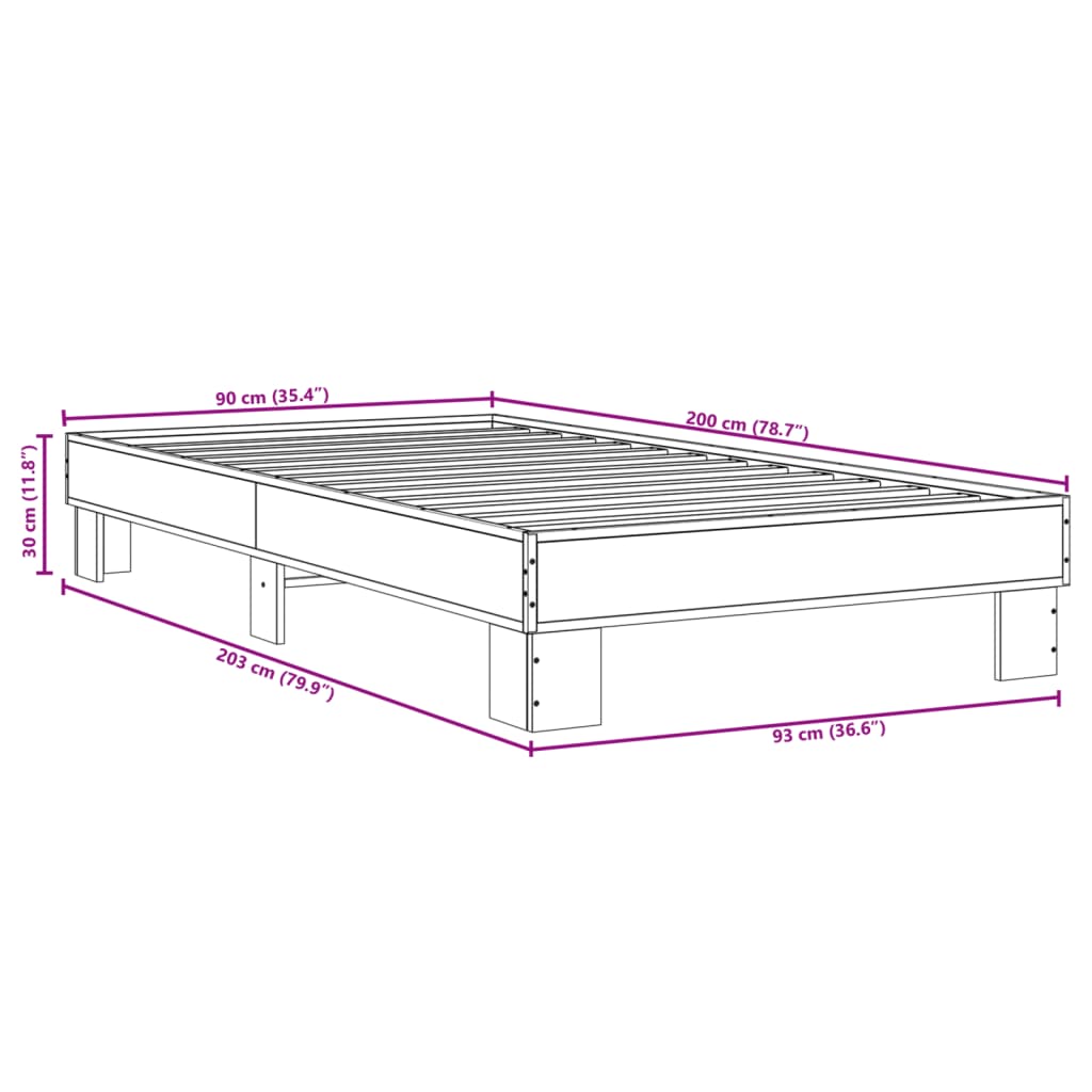 Okvir kreveta crni 90 x 200 cm konstruirano drvo i metal