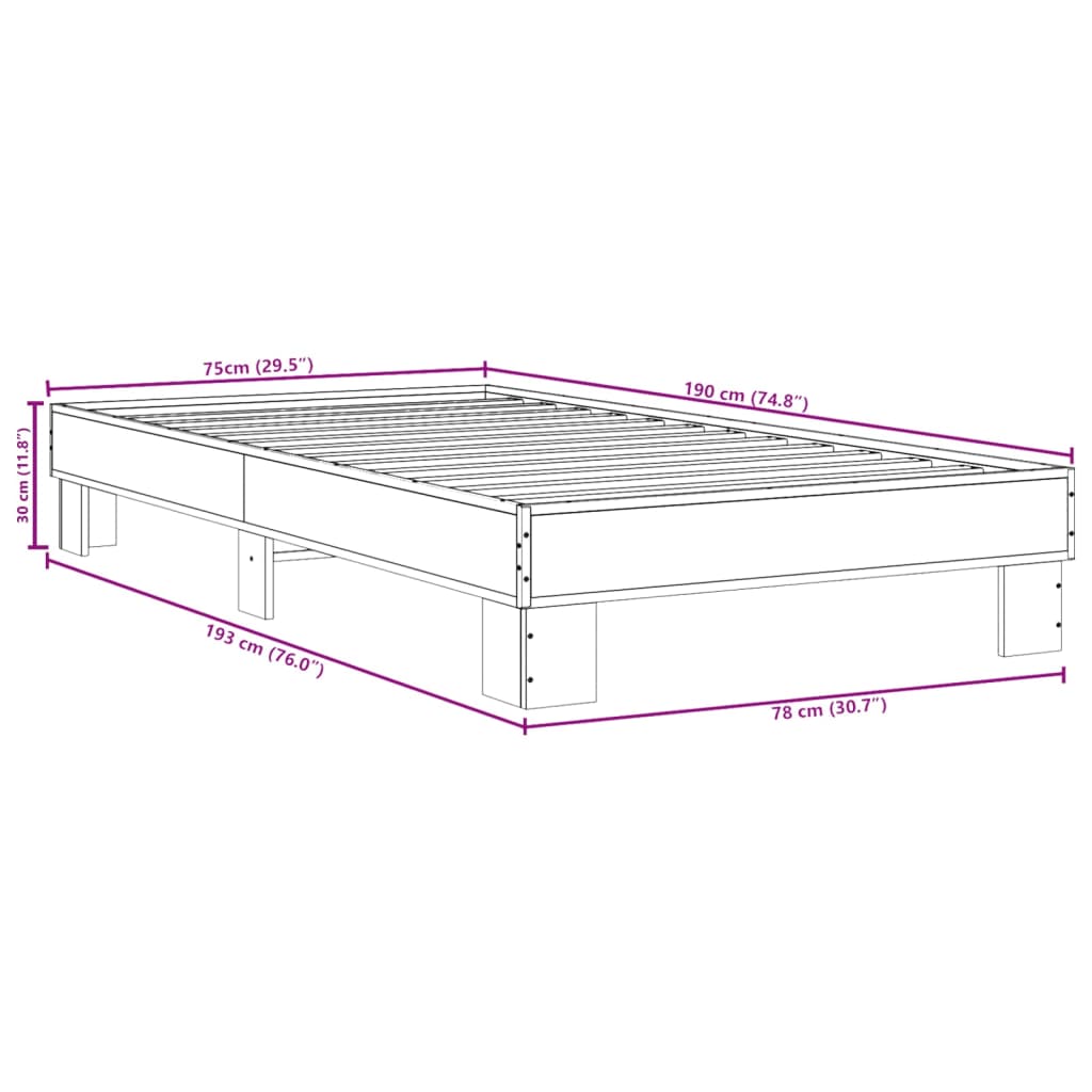 Okvir kreveta boja hrasta 75 x 190 cm konstruirano drvo i metal