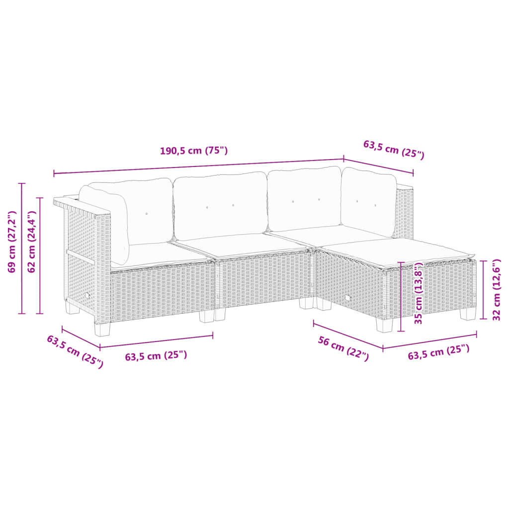 4-dijelni set vrtnih sofa s jastucima bež od poliratana