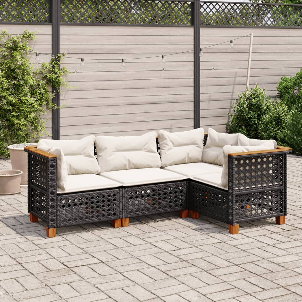 4-dijelni set vrtnih sofa od poliratana s jastucima crni