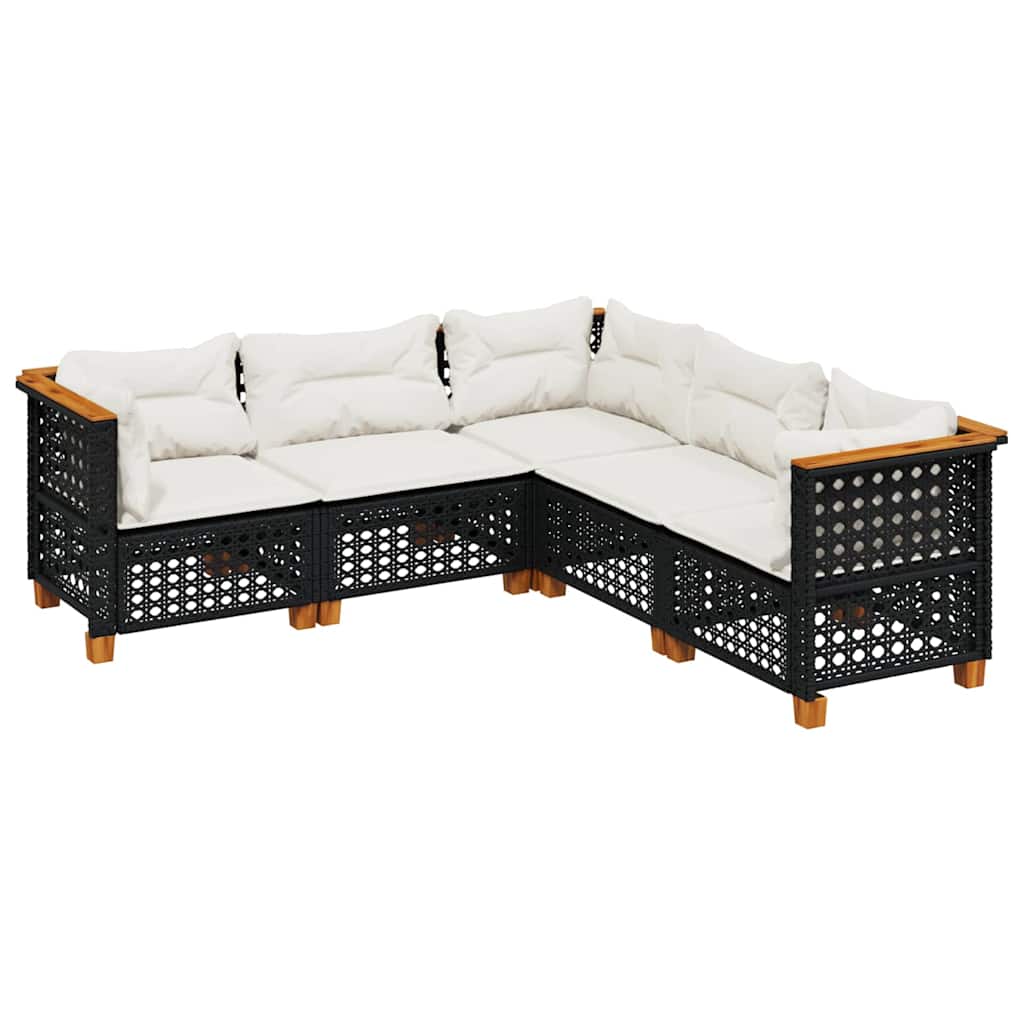5-dijelna vrtna garnitura od poliratana s jastucima crna 63.5 x 63.5 x 62 cm