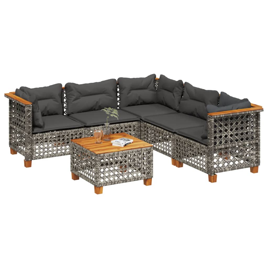 6-dijelni set vrtnih sofa od poliratana s jastucima sivi
