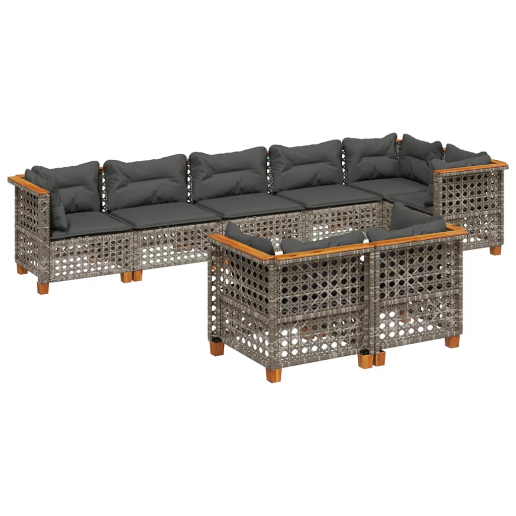 8-dijelni set vrtnih sofa od poliratana s jastucima sivi
