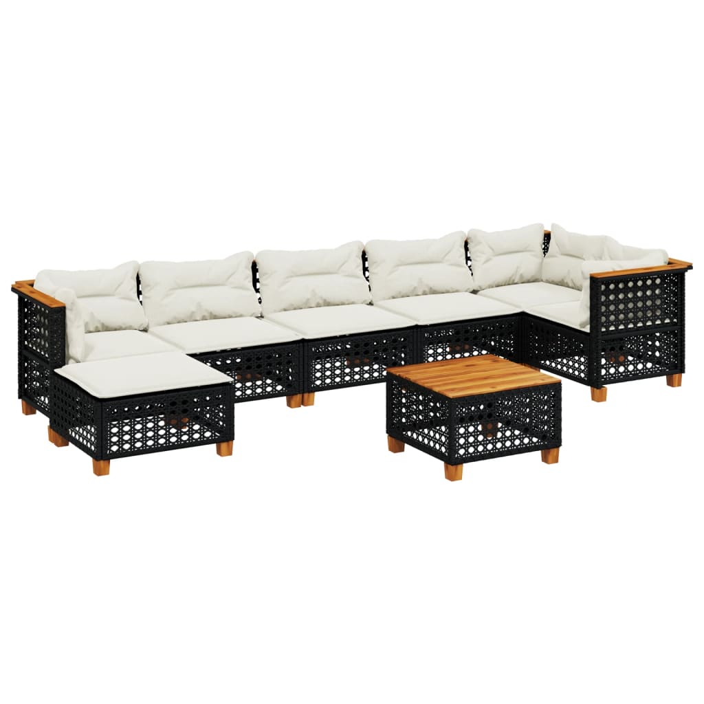 8-dijelni set vrtnih sofa od poliratana s jastucima crni Crna 55 x 55 x 36 cm