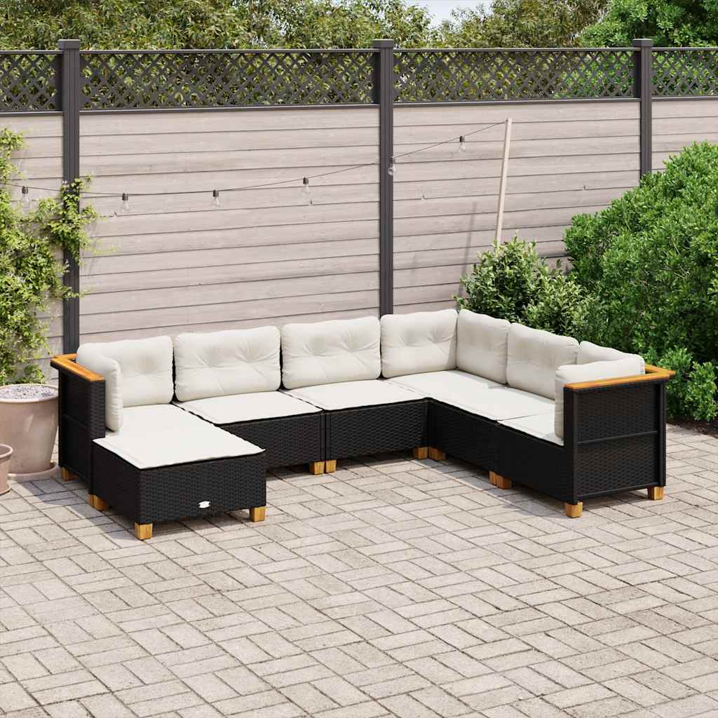 7-dijelni set vrtnih sofa od poliratana s jastucima crni Crna 63.5 x 56 x 32 cm