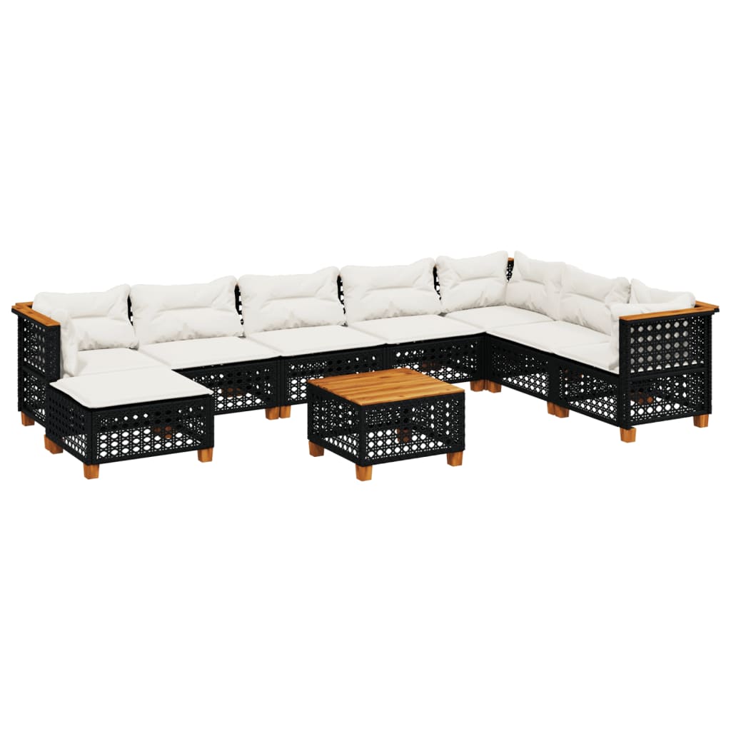 9-dijelni set vrtnih sofa s jastucima crni od poliratana