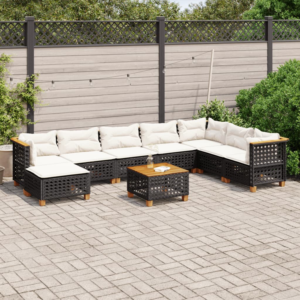 9-dijelni set vrtnih sofa s jastucima crni od poliratana