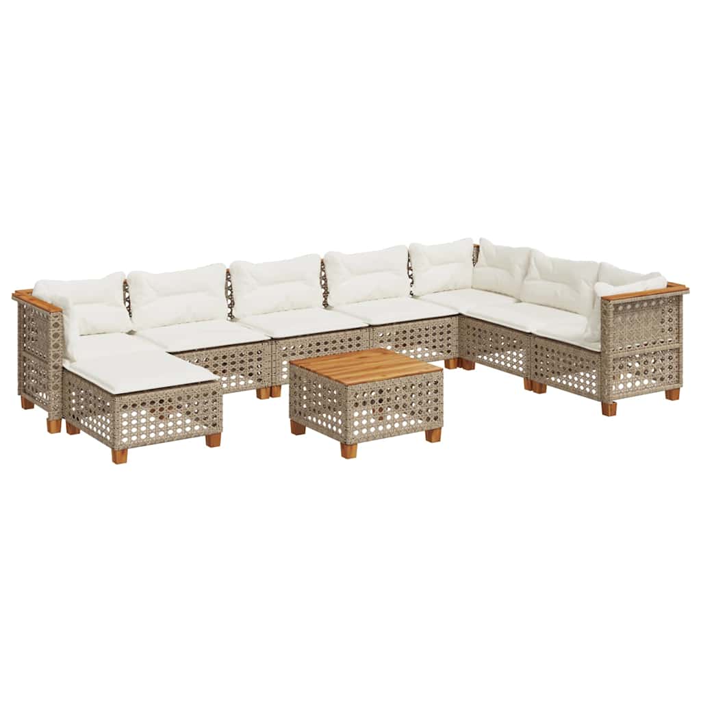 9-dijelni set vrtnih sofa s jastucima bež od poliratana 55 x 55 x 36 cm