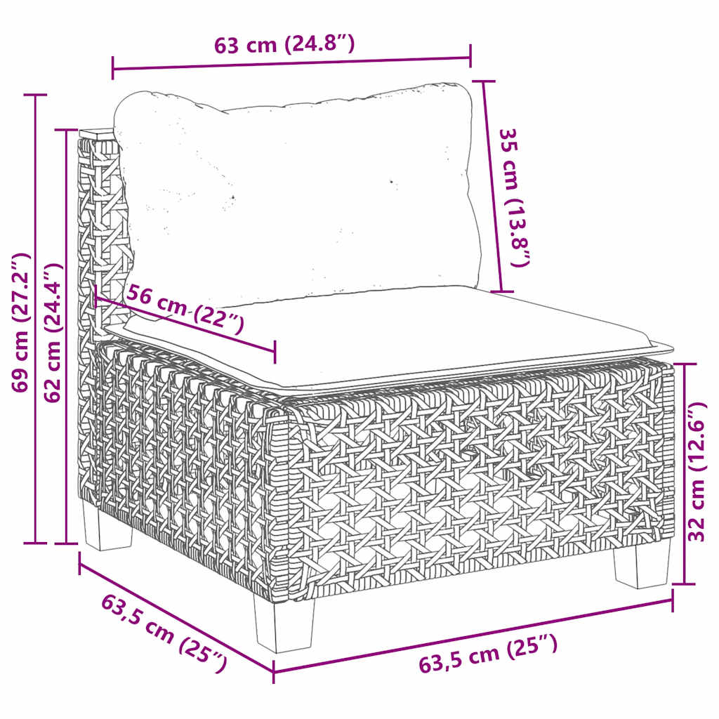 9-dijelni set vrtnih sofa s jastucima bež od poliratana 55 x 55 x 36 cm