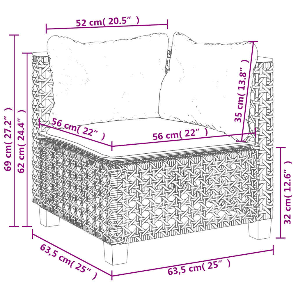 9-dijelni set vrtnih sofa s jastucima bež od poliratana 55 x 55 x 36 cm