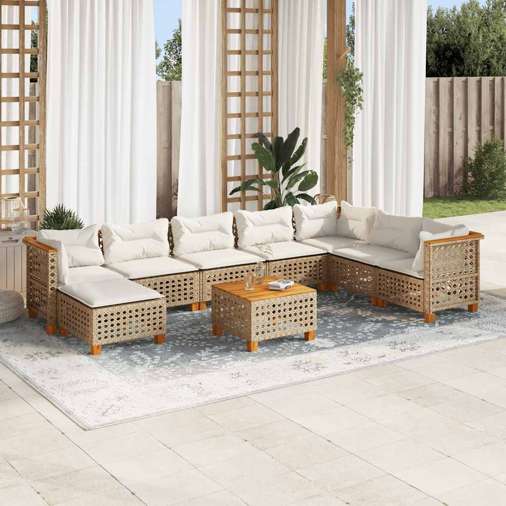 9-dijelni set vrtnih sofa s jastucima bež od poliratana 55 x 55 x 36 cm