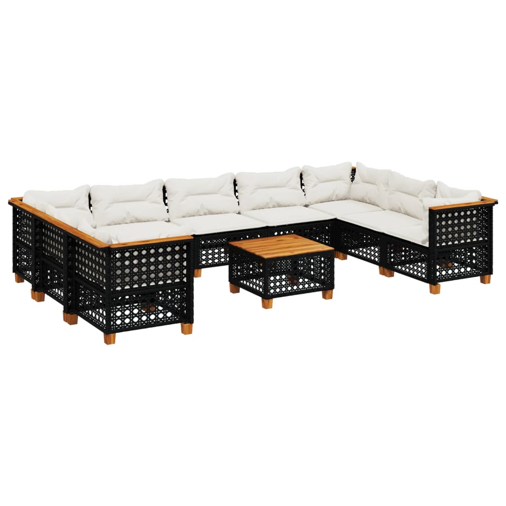 10-dijelni set vrtnih sofa s jastucima crni od poliratana Crna 55 x 55 x 36 cm