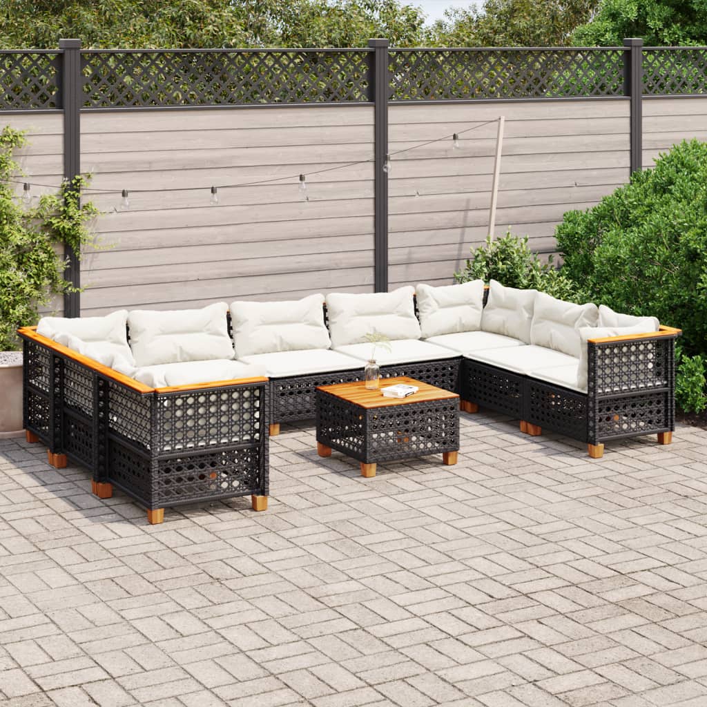 10-dijelni set vrtnih sofa s jastucima crni od poliratana Crna 55 x 55 x 36 cm