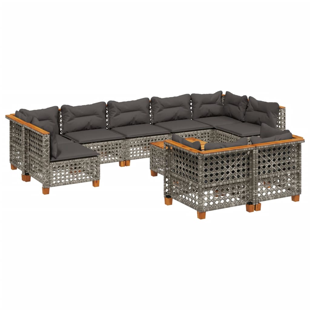 10-dijelni set vrtnih sofa od poliratana s jastucima sivi